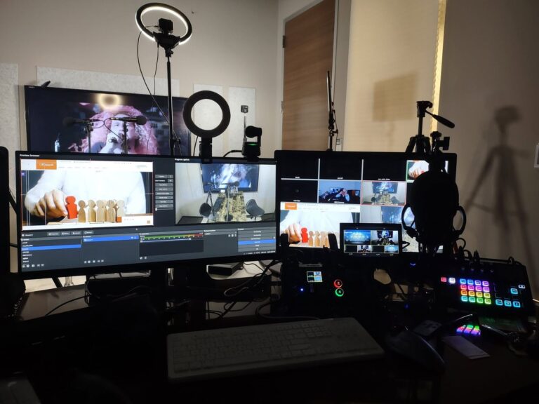 Editing and live streaming station with multiple monitors