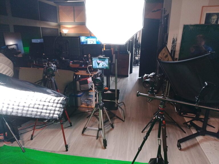 Softbox lights and cameras set up for a shoot